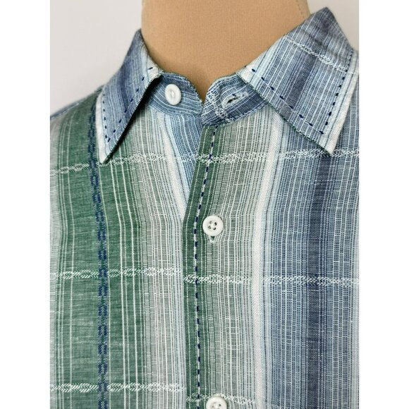 NWT Havanera Mens Green & Blue Plaid Short Sleeve Linen Blend Size M - Picture 6 of 11